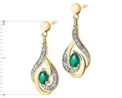 Kolczyki z żółtego złota z brylantami i szmaragdami syntetycznymi - próba 585