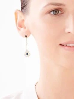 Kolczyki z żółtego złota z brylantami i szafirami - próba 585