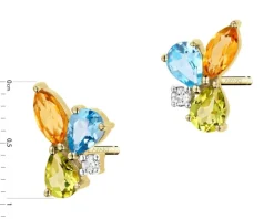Kolczyki z żółtego złota z brylantami i kamieniami ozdobnymi - próba 375