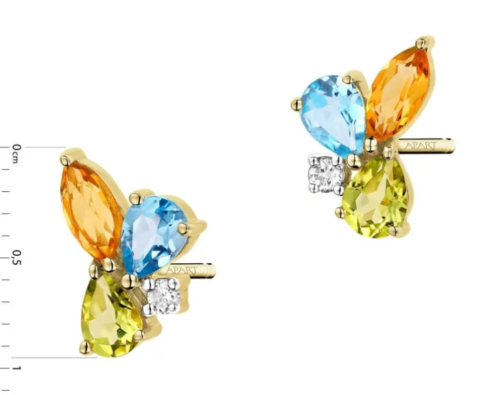 Kolczyki z żółtego złota z brylantami i kamieniami ozdobnymi - próba 375