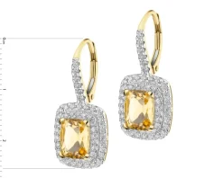 Kolczyki z żółtego złota z brylantami i cytrynami - próba 585