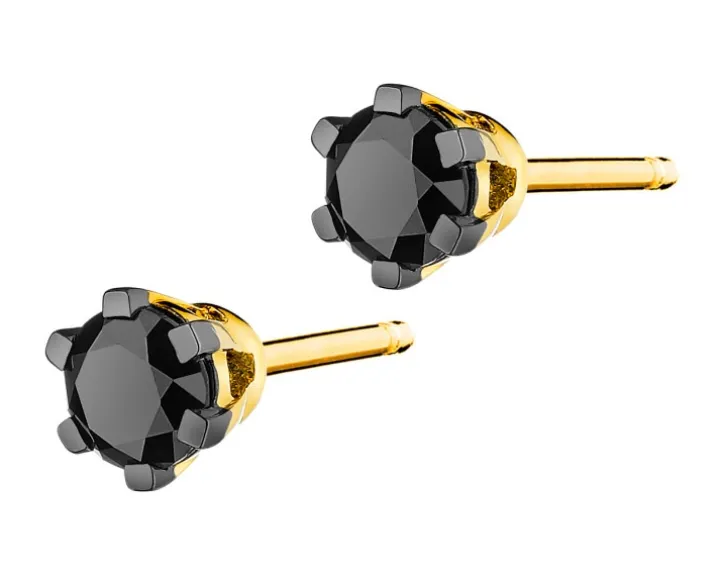 Kolczyki z żółtego złota z czarnymi brylantami - 0,49 ct - próba 585