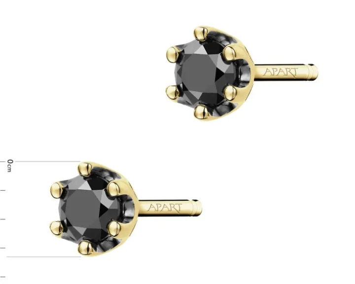 Kolczyki z żółtego złota z czarnymi brylantami - 0,16 ct - próba 375