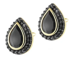 Kolczyki z żółtego złota z czarnymi brylantami i onyksami - próba 585