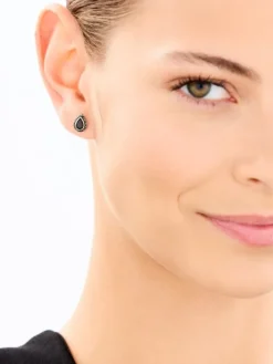 Kolczyki z żółtego złota z czarnymi brylantami i onyksami - próba 585