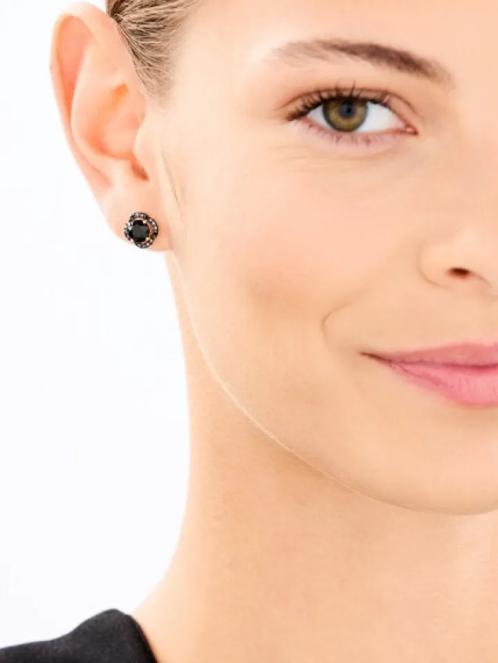 Kolczyki z żółtego złota z czarnymi diamentami i onyksami - próba 585