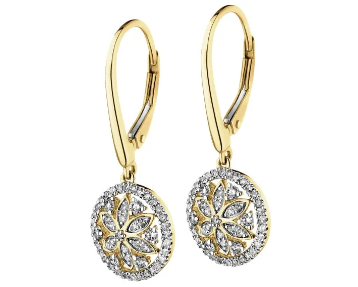 Kolczyki z żółtego złota z diamentami - rozeta - 0,40 ct - próba 585