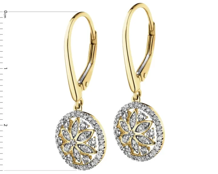 Kolczyki z żółtego złota z diamentami - rozeta - 0,40 ct - próba 585