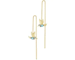 Kolczyki z żółtego złota z diamentami i topazami London Blue - kolibry - próba 375