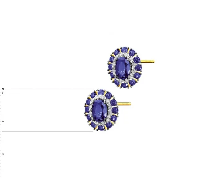 Kolczyki z żółtego złota z diamentami i szafirami syntetycznymi - próba 585