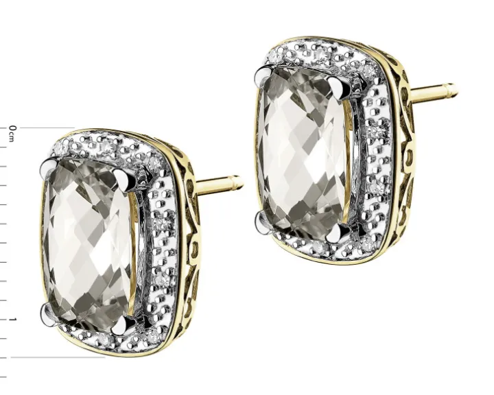 Kolczyki z żółtego złota z diamentami i topazami białymi - próba 585