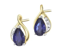 Kolczyki z żółtego złota z diamentami i szafirami syntetycznymi - próba 375