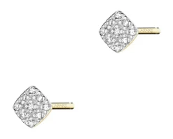 Kolczyki z żółtego złota z diamentami - kwadraty - 0,05 ct - próba 375