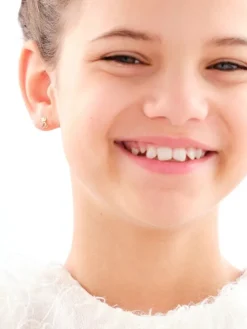 Kolczyki z żółtego złota z diamentami - miś, serce - 0,01 ct - próba 375