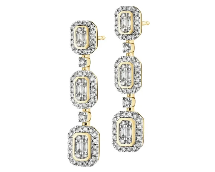 Kolczyki z żółtego złota z diamentami - 0,93 ct - próba 585