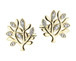 Kolczyki z żółtego złota z diamentami - drzewka - 0,01 ct - próba 375