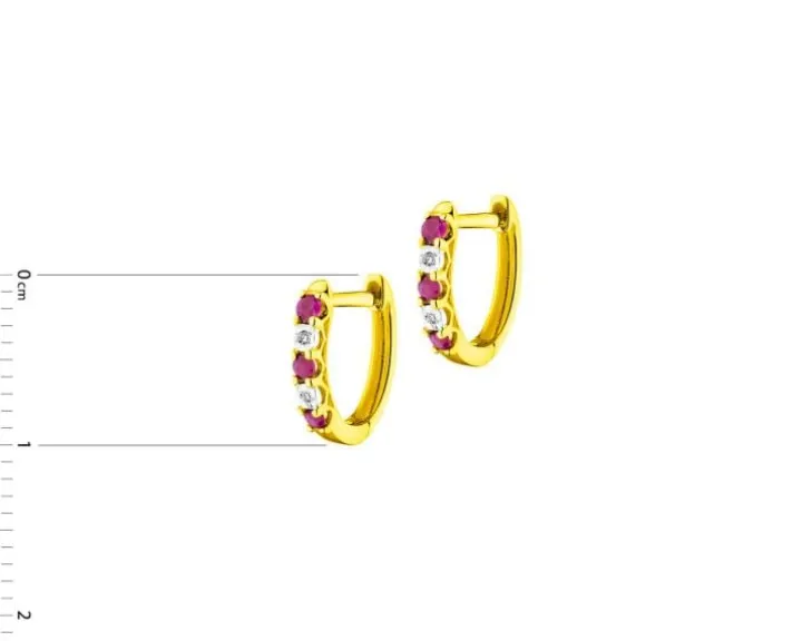 Kolczyki z żółtego złota z diamentami i rubinami - próba 585