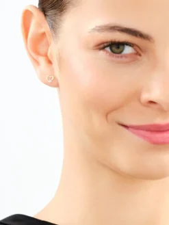 Kolczyki z żółtego złota z diamentami - serca - 0,008 ct - próba 375