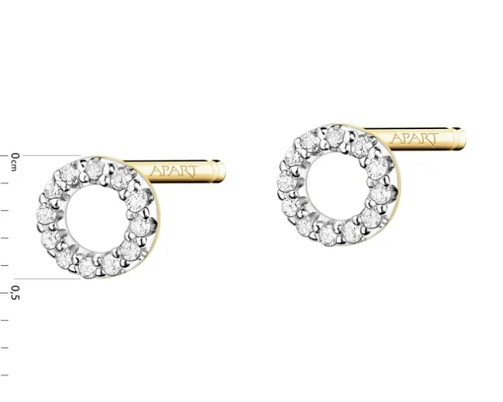 Kolczyki z żółtego złota z diamentami - koła - 0,05 ct - próba 375