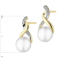 Kolczyki z żółtego złota z diamentami i perłami - próba 375