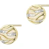 Kolczyki z żółtego złota z diamentami i masą perłową - koła - próba 585