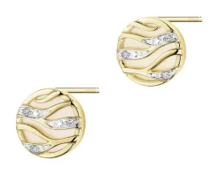 Kolczyki z żółtego złota z diamentami i masą perłową - koła - próba 585