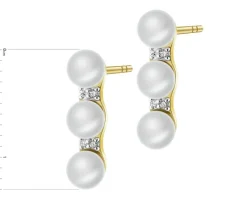 Kolczyki z żółtego złota z diamentami i perłami - próba 585