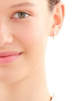 Kolczyki z żółtego złota z diamentami i perłami - próba 585