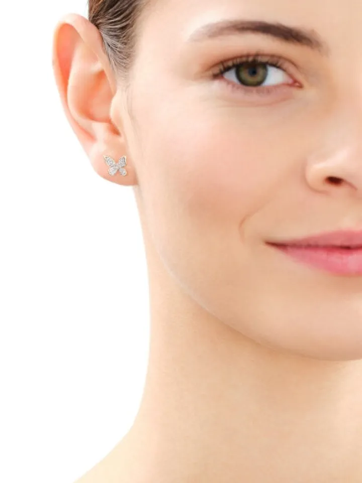 Kolczyki z żółtego złota z diamentami - motyle - 0,13 ct - próba 585