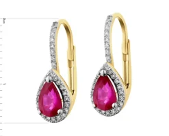 Kolczyki z żółtego złota z diamentami i rubinami - próba 585
