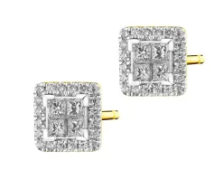 Kolczyki z żółtego złota z diamentami - kwadraty - 0,44 ct - próba 585