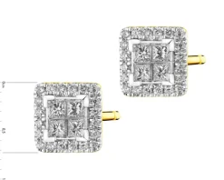 Kolczyki z żółtego złota z diamentami - kwadraty - 0,44 ct - próba 585
