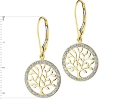 Kolczyki z żółtego złota z diamentami - drzewka - 0,07 ct - próba 585