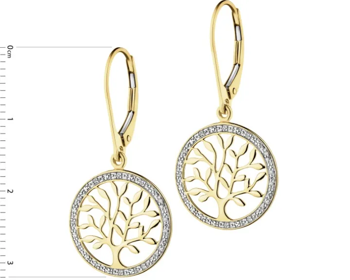 Kolczyki z żółtego złota z diamentami - drzewka - 0,07 ct - próba 585