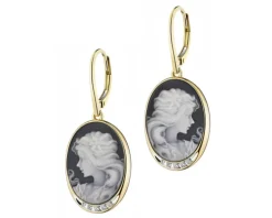 Kolczyki z żółtego złota z diamentami i agatami - kamea - próba 585