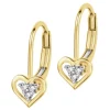 Kolczyki z żółtego złota z diamentami - serca - 0,03 ct - próba 375