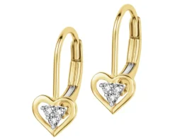 Kolczyki z żółtego złota z diamentami - serca - 0,03 ct - próba 375