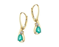 Kolczyki z żółtego złota z diamentami i szmaragdami - próba 585