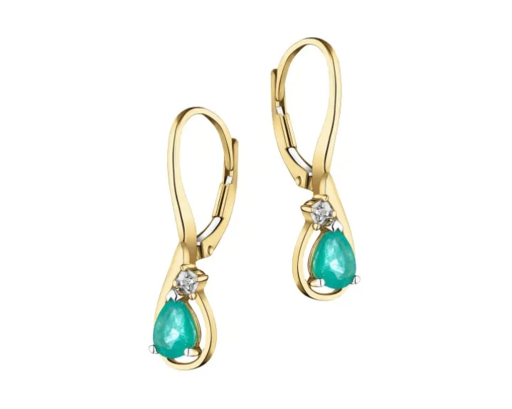 Kolczyki z żółtego złota z diamentami i szmaragdami - próba 585