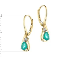 Kolczyki z żółtego złota z diamentami i szmaragdami - próba 585