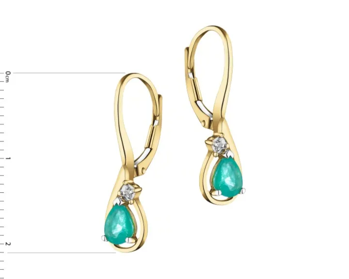Kolczyki z żółtego złota z diamentami i szmaragdami - próba 585