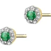 Kolczyki z żółtego złota z diamentami i szmaragdami - próba 585