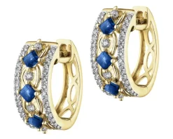 Kolczyki z żółtego złota z diamentami i szafirami - próba 585