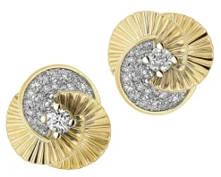 Kolczyki z żółtego złota z diamentami - kwiaty - 0,11 ct - próba 585