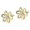 Kolczyki z żółtego złota z diamentami - kwiaty - 0,01 ct - próba 375