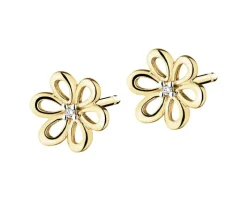 Kolczyki z żółtego złota z diamentami - kwiaty - 0,01 ct - próba 375