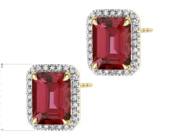 Kolczyki z żółtego złota z diamentami i rodolitami - próba 585