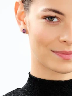 Kolczyki z żółtego złota z diamentami i rodolitami - próba 585