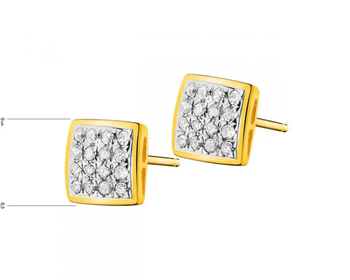 Kolczyki z żółtego złota z diamentami - kwadraty - 0,10 ct - próba 585