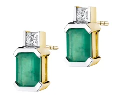 Kolczyki z żółtego złota z diamentami i szmaragdami - próba 585